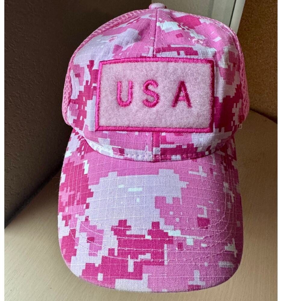 Pink Digital Camo USA Mesh Back Baseball Cap Adjustable Trucker Hat